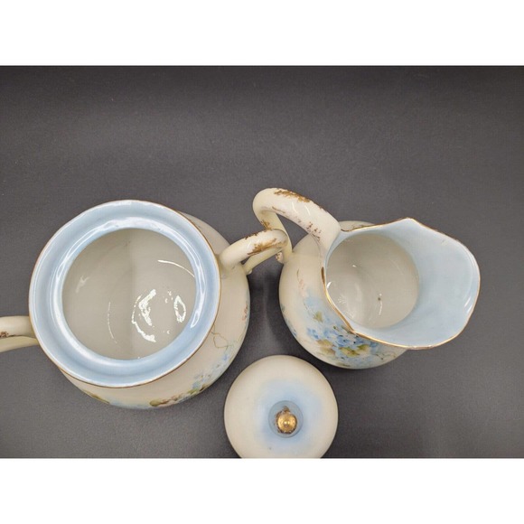 VTG Cream Sugar Set Hand painted Forget Me Nots Floral Porcelain Ceramic Blue - Picture 5 of 7